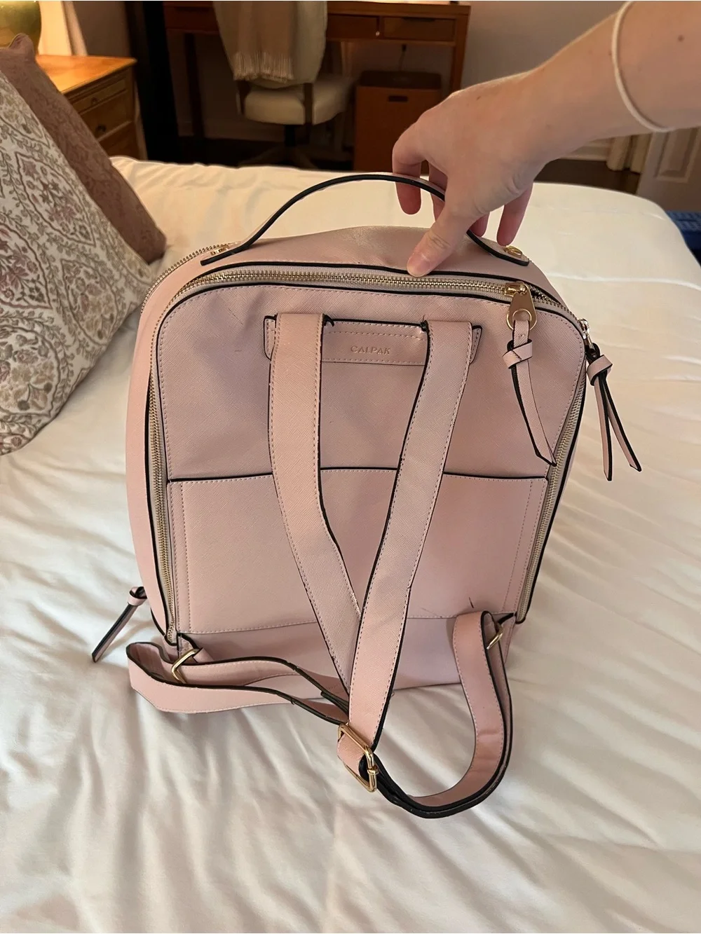 Calpak Pale Pink Structured Backpack with Braided Trim